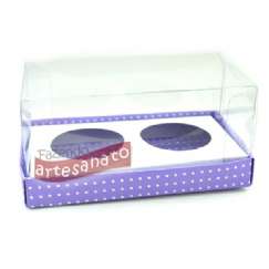 Foto Caixa Para Mini Cupcake N 1 Com 2 Cavidades  Lilas Com Branco